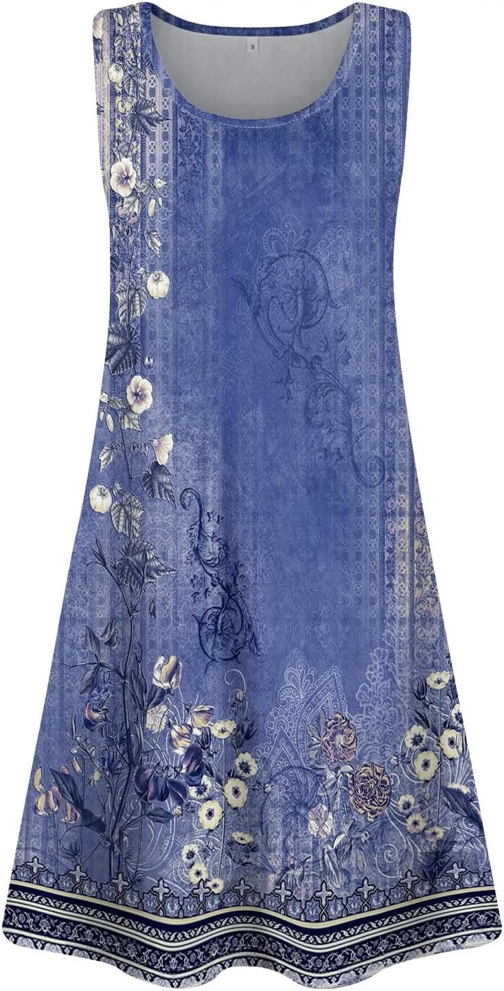 Sundresses for Women 2025 Vacation Summer Tank Dress with Pockets Sleeveless U Neck Frocks with Pockets