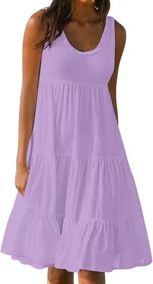 Sundresses for Women Casual Beach Vacation Sleeveless Resort Wear Tropical Summer Tank Dress Cocktail Dresses
