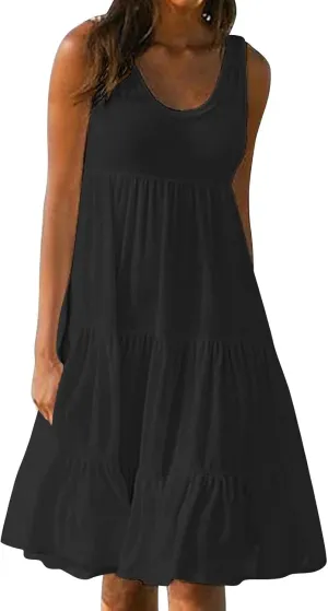 Sundresses for Women Casual Beach Vacation Sleeveless Resort Wear Tropical Summer Tank Dress Cocktail Dresses