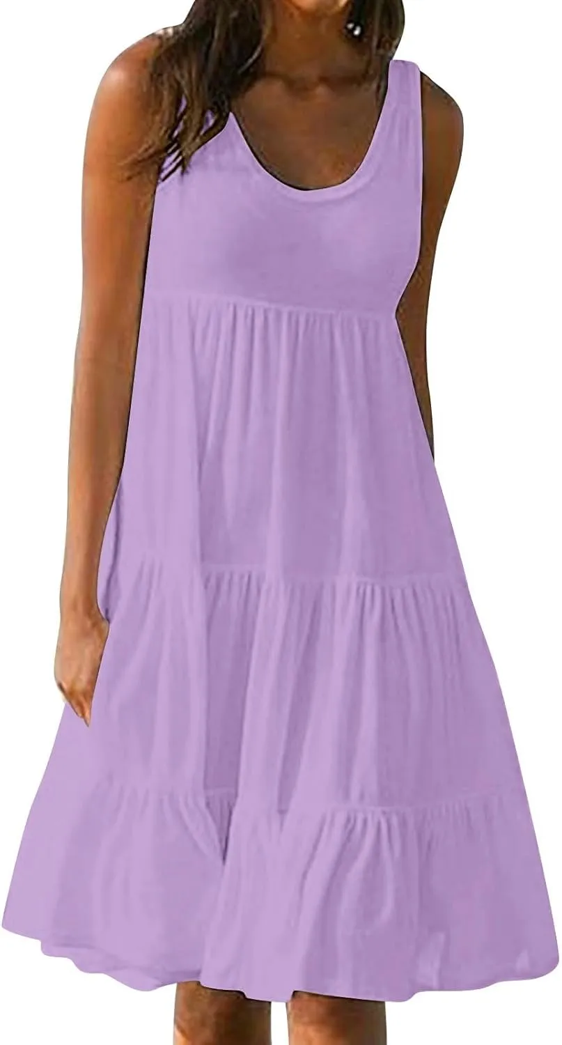 Sundresses for Women Casual Beach Vacation Sleeveless Resort Wear Tropical Summer Tank Dress Cocktail Dresses