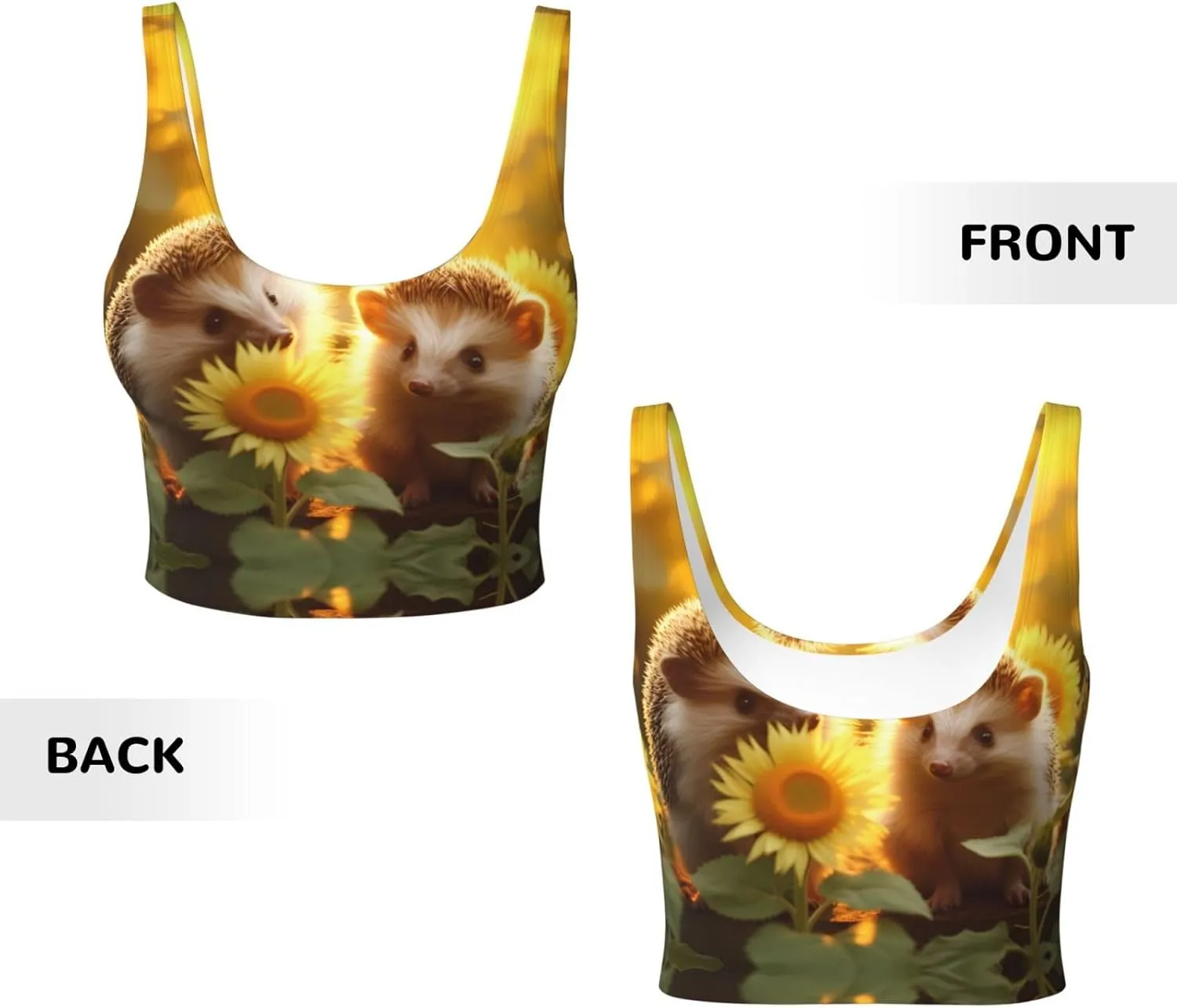 Sunflower and Hedgehog Women's Sexy Sports Vest Sleeveless Athletic Gym T-Shirts Vest U-Shaped Back Quick Dry Top