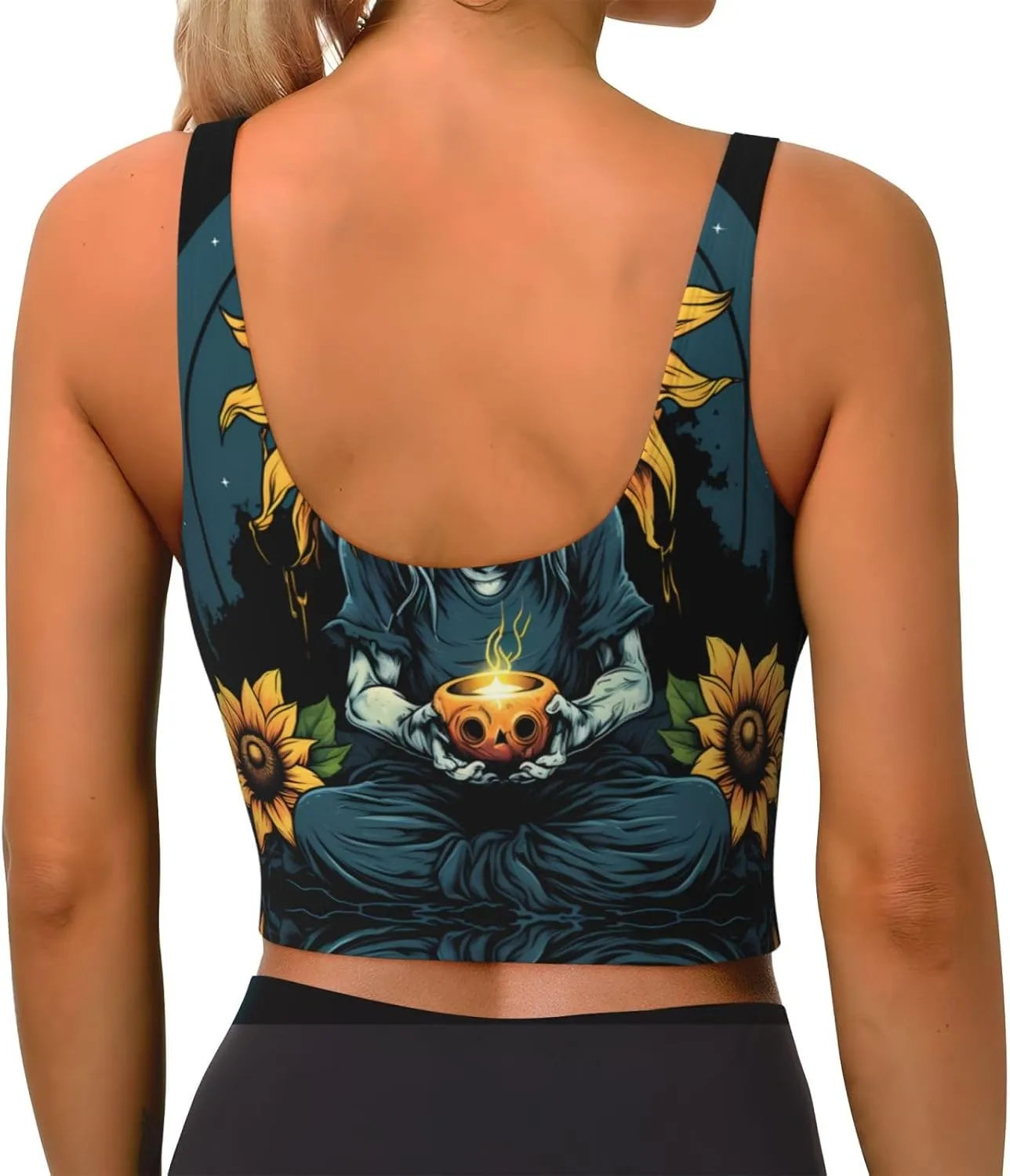 Sunflower Witch Women's Sexy Sports Vest Sleeveless Athletic Gym T-Shirts Vest U-Shaped Back Quick Dry Top