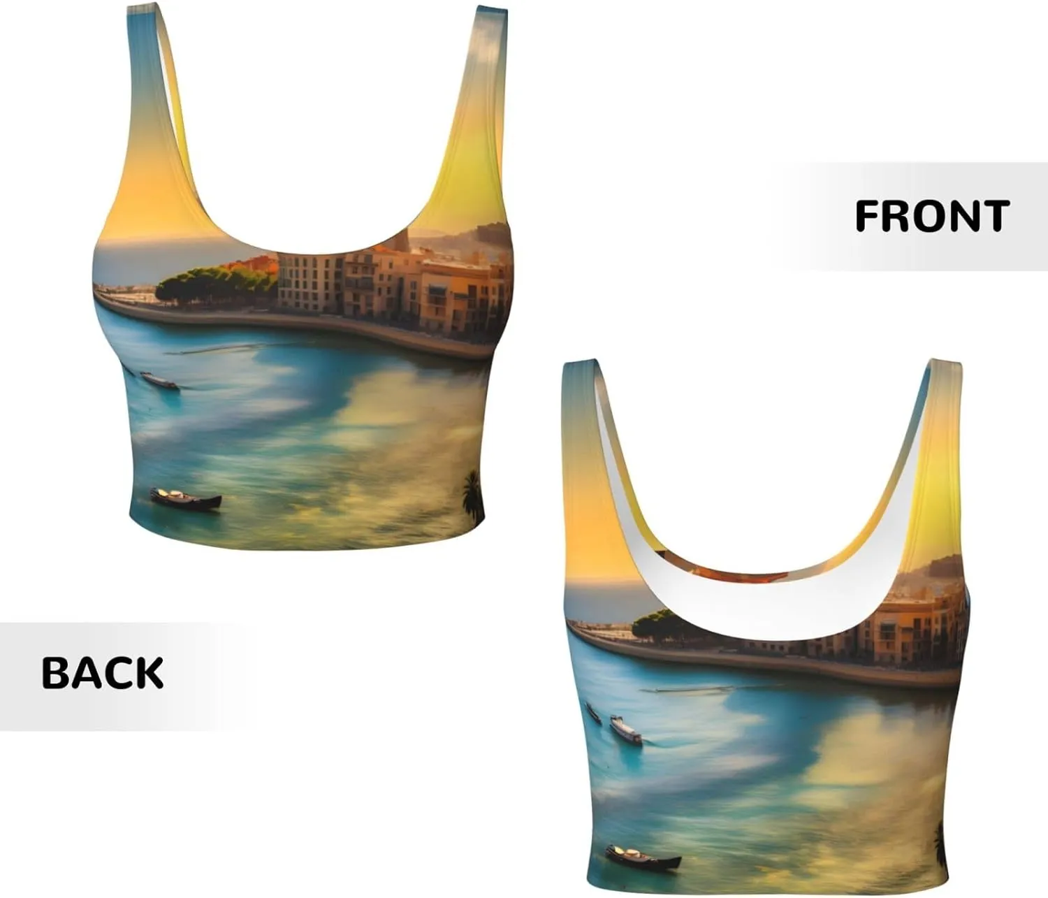 Sunset in Barcelona Women's Sexy Sports Vest Sleeveless Athletic Gym T-Shirts Vest U-Shaped Back Quick Dry Top