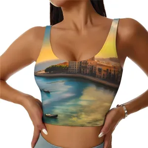 Sunset in Barcelona Women's Sexy Sports Vest Sleeveless Athletic Gym T-Shirts Vest U-Shaped Back Quick Dry Top