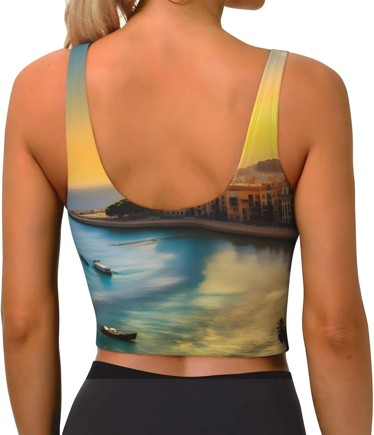 Sunset in Barcelona Women's Sexy Sports Vest Sleeveless Athletic Gym T-Shirts Vest U-Shaped Back Quick Dry Top