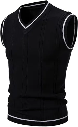 Sweater Vest for Men V Neck Sleeveless Knitted Pullover Casual Slim Fit All Match Sweater Tops Trendy Knitwear
