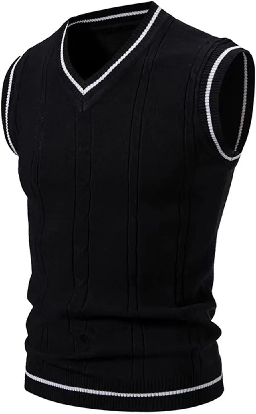 Sweater Vest for Men V Neck Sleeveless Knitted Pullover Casual Slim Fit All Match Sweater Tops Trendy Knitwear