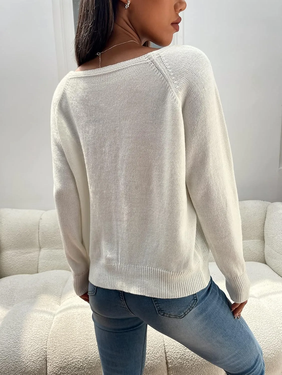 Sweaters for Women Cable Knit Raglan Sleeve Sweater Sweaters (Color : Beige, Size : Large)