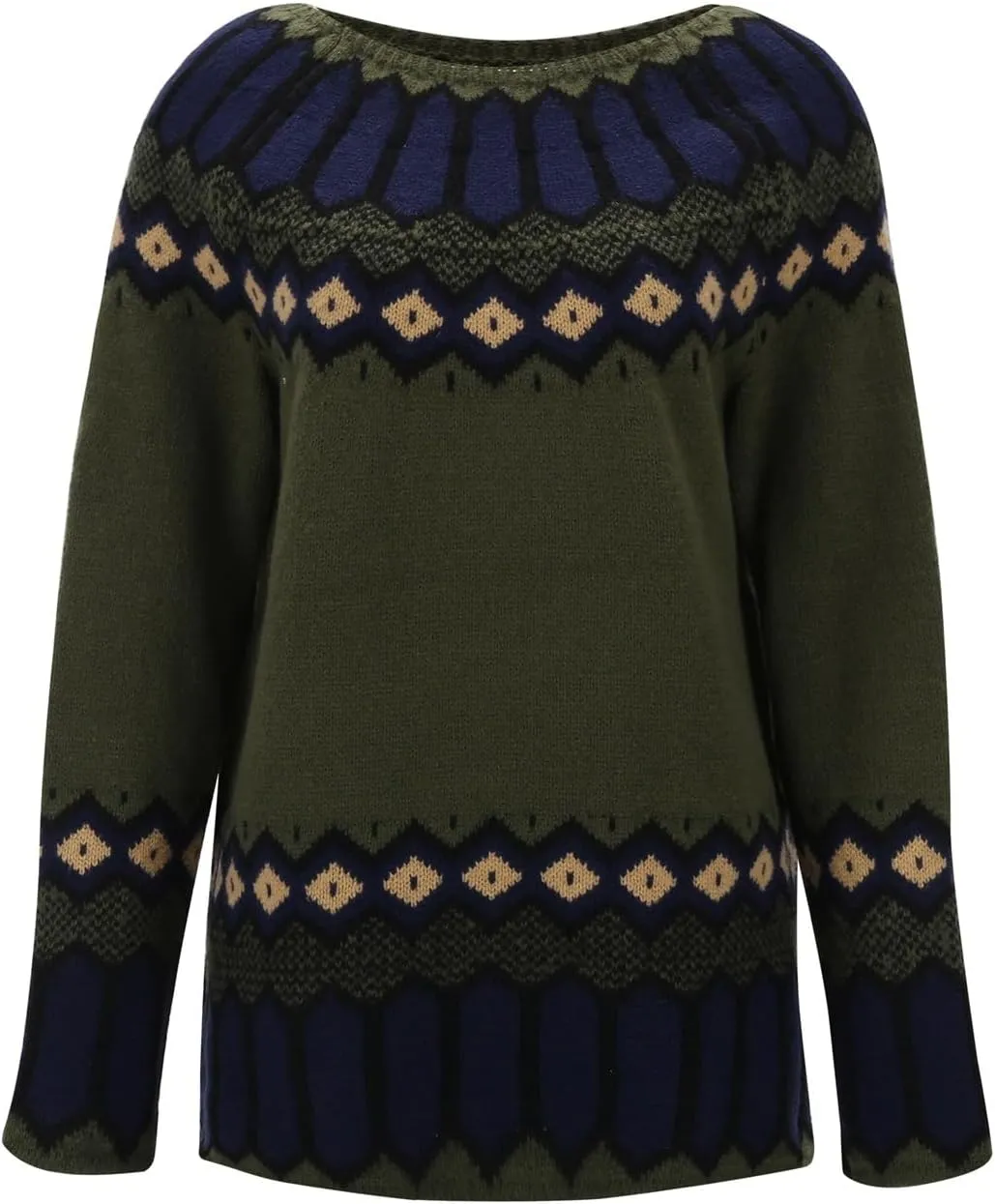 Sweaters for Women Fair Isle Knitted Sweaters Holiday Pullover Sweaters Crewneck Long Sleeve Striped Knitted Tops