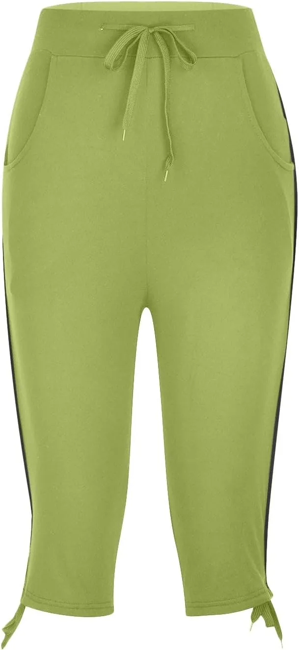 TANGNADE Women's Capri Joggers Athletic Casual Soft Sweatpants with Pockets Elastic Waist Drawstring Travel Bottoms Summer
