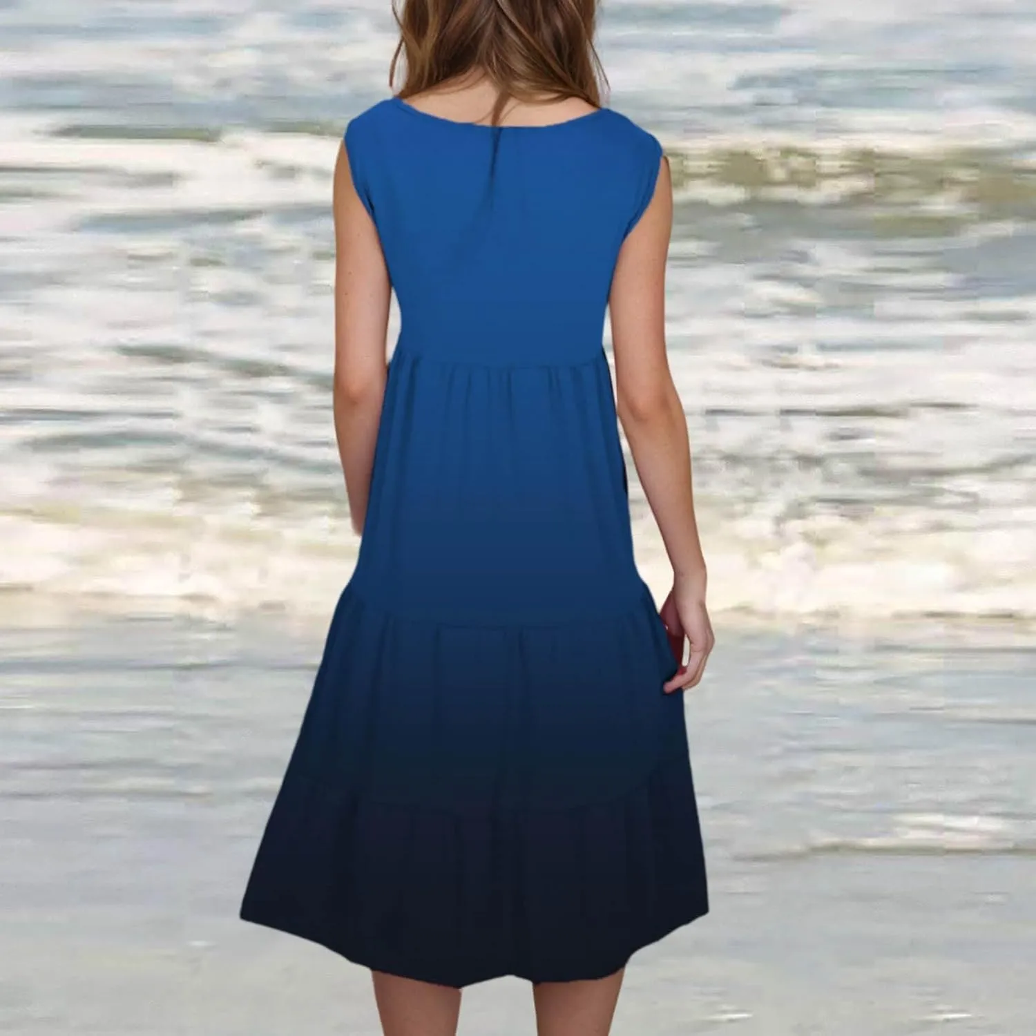Tank Dress for Women 2025 Summer Boho Gradient Beach Vacation Sundress Sleeveless Pleated Ladies Tropical Dresses