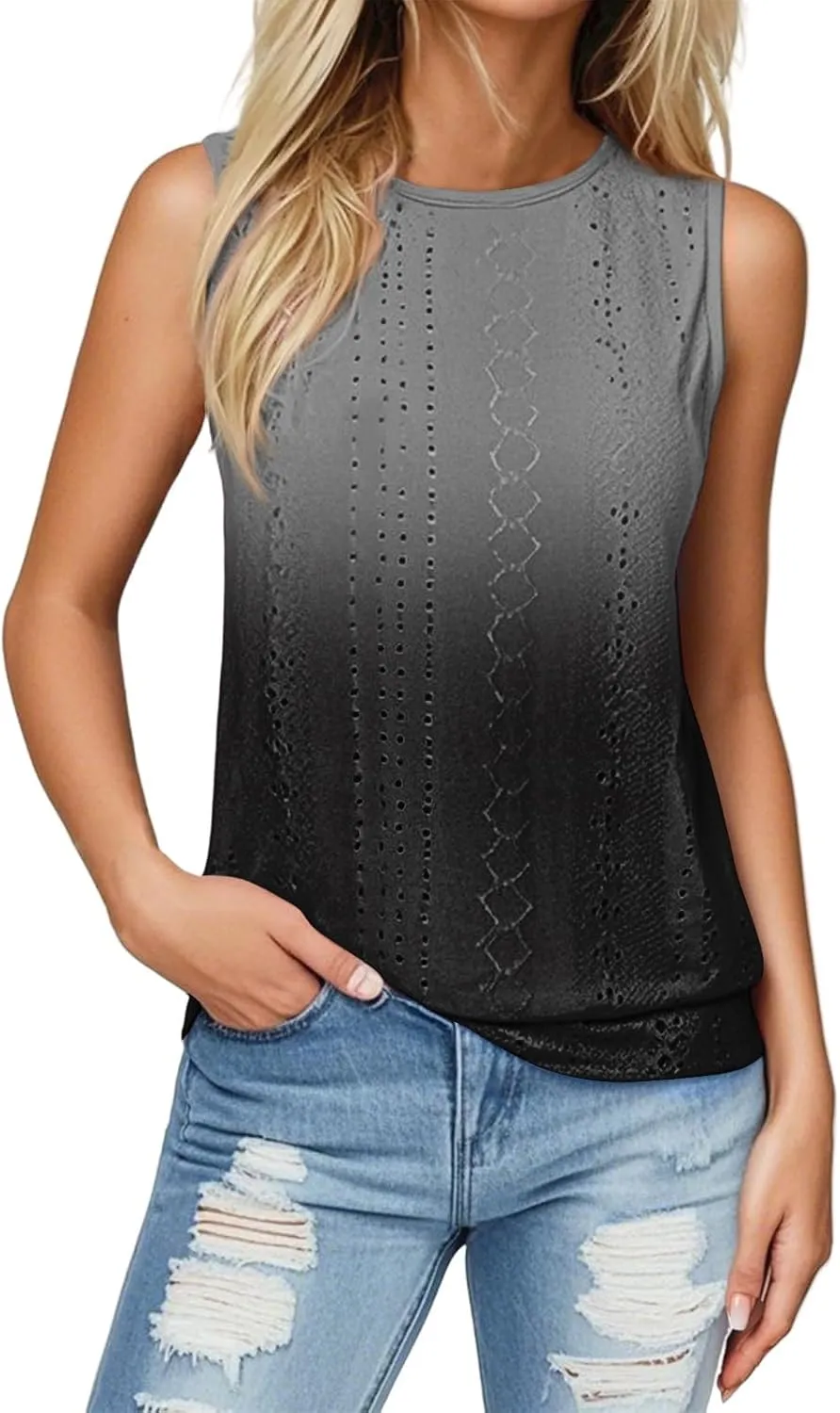 Tank Top for Women 2025 Summer Pleated Sleeveless Crewneck T Shirts Dressy Casual Beach Clothes Trendy Outfits