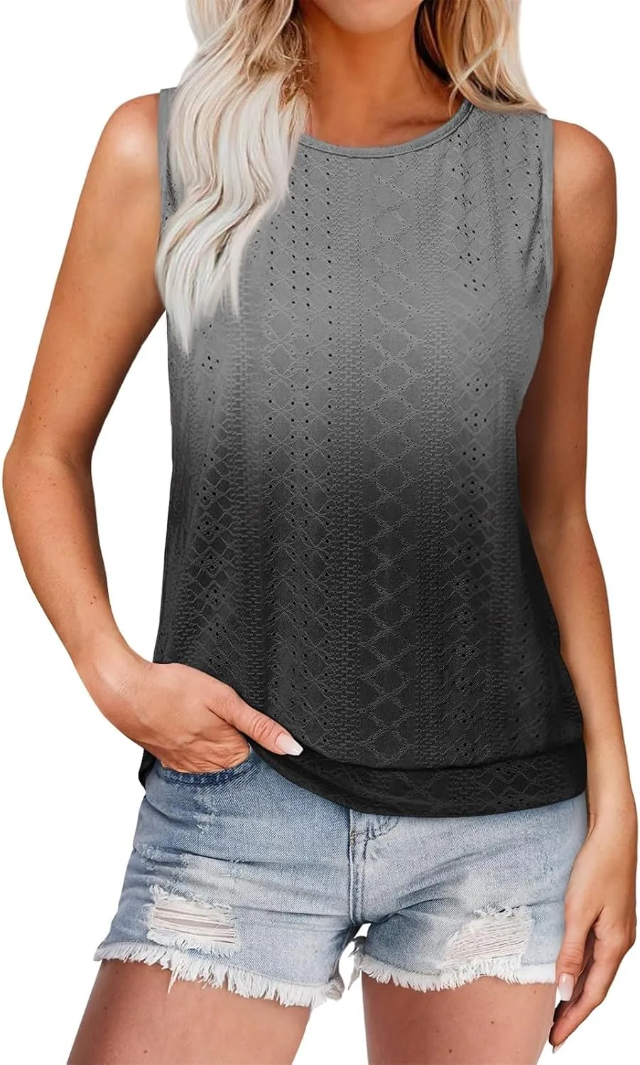 Tank Top for Women 2025 Summer Pleated Sleeveless Crewneck T Shirts Dressy Casual Beach Clothes Trendy Outfits