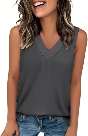 Tank Top for Women Summer V Neck T Shirts Casual Sleeveless Basic Tshirts Loose Beach Fashion Vacation Outfits