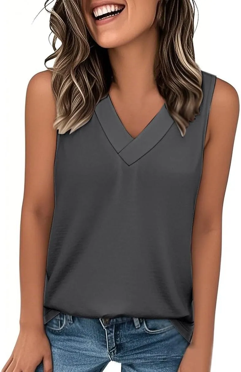 Tank Top for Women Summer V Neck T Shirts Casual Sleeveless Basic Tshirts Loose Beach Fashion Vacation Outfits