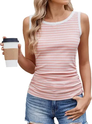 Tank Tops for Women 2025 Summer Sport Sleeveless Camisole Stripe Round Neck Hawaiian Beach Outfit