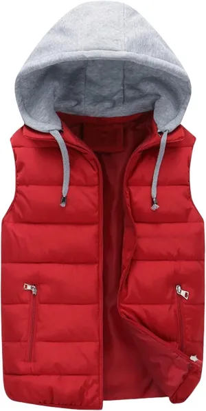 Thatrich Mens Hoodie Puffer Vest Sleeveless Lightweight Quilted Jackets Zip Up Winter Vests Casual Cozy Jacket Removable Hood