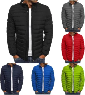 Thatrich Mens Puffer Jacket Packable Striped Quilted Jacket Lightweight Full Zip Up Outwear Warm Winter Long Sleeve Top Coats
