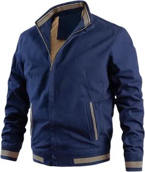 Thatrich Sherpa Lined Bomber Jacket Men Stand Collar Winter Coat Lightweight Warm Windproof Jacket Flight Coat Trendy Outwear