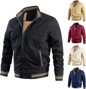 Thatrich Sherpa Lined Bomber Jacket Men Stand Collar Winter Coat Lightweight Warm Windproof Jacket Flight Coat Trendy Outwear