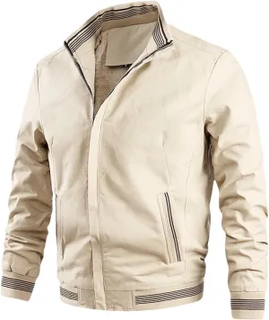 Thatrich Sherpa Lined Bomber Jacket Men Stand Collar Winter Coat Lightweight Warm Windproof Jacket Flight Coat Trendy Outwear