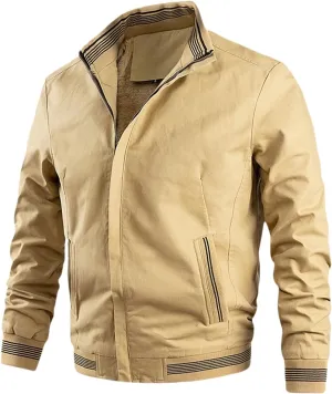 Thatrich Sherpa Lined Bomber Jacket Men Stand Collar Winter Coat Lightweight Warm Windproof Jacket Flight Coat Trendy Outwear