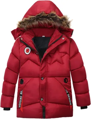 Toddler Boys Winter Coat with Faux Fur Hooded Puffer Parka Ski Jacket Down-Alternative Warm Outerwear for Kids 2-4T