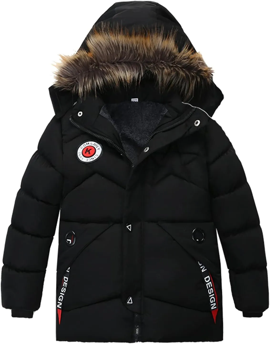 Toddler Boys Winter Coat with Faux Fur Hooded Puffer Parka Ski Jacket Down-Alternative Warm Outerwear for Kids 2-4T
