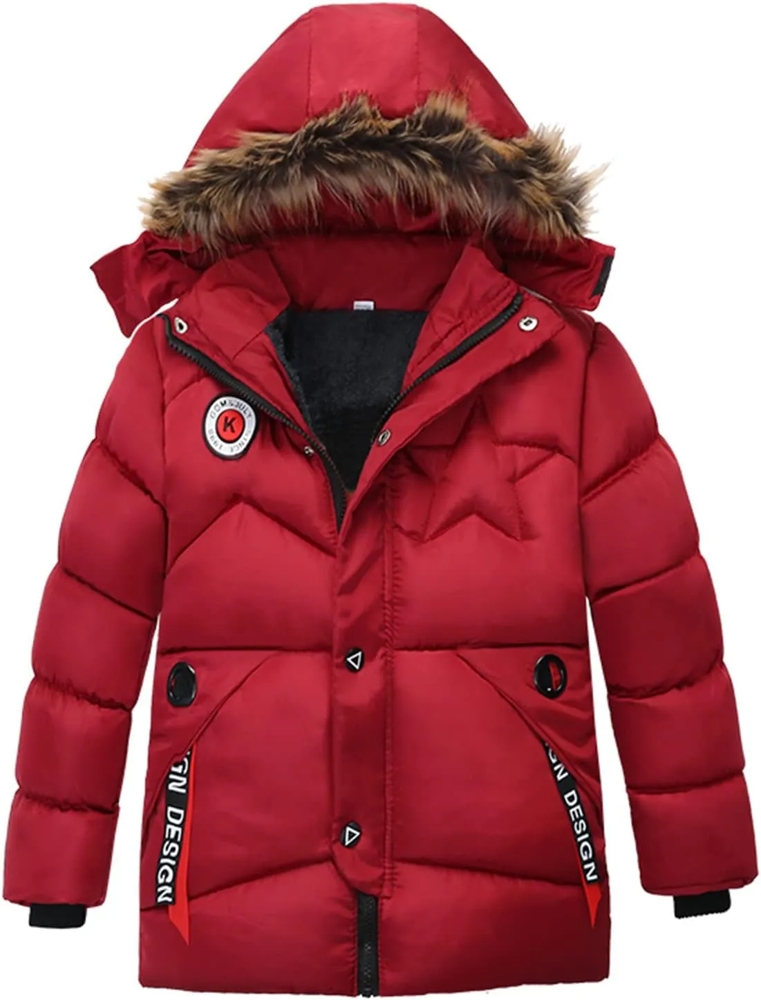 Toddler Boys Winter Coat with Faux Fur Hooded Puffer Parka Ski Jacket Down-Alternative Warm Outerwear for Kids 2-4T