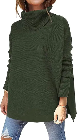 Turtleneck Sweater for Women Oversized Pullover Sweaters Long Sleeve Batwing Sweaters Casual Fall Tops