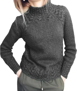 Turtleneck Sweater Women Vintage Cable Knitted Sweaters Long Sleeve Casual Pullover Sweaters