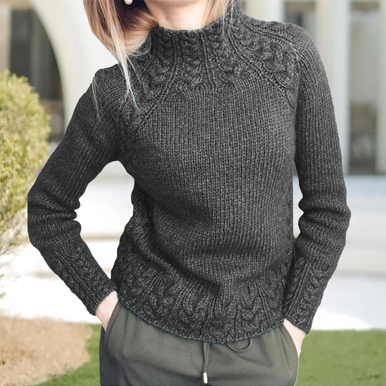 Turtleneck Sweater Women Vintage Cable Knitted Sweaters Long Sleeve Casual Pullover Sweaters