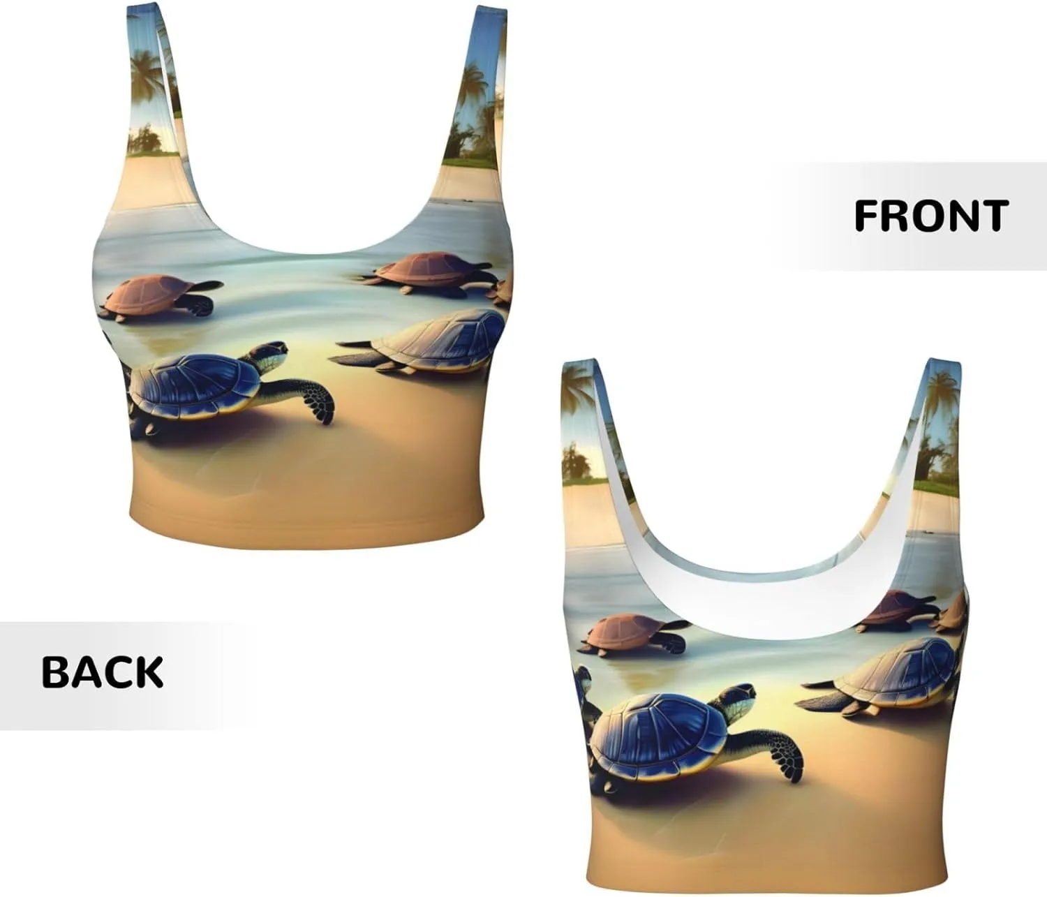Turtles On The Beach Women's Sexy Sports Vest Sleeveless Athletic Gym T-Shirts Vest U-Shaped Back Quick Dry Top