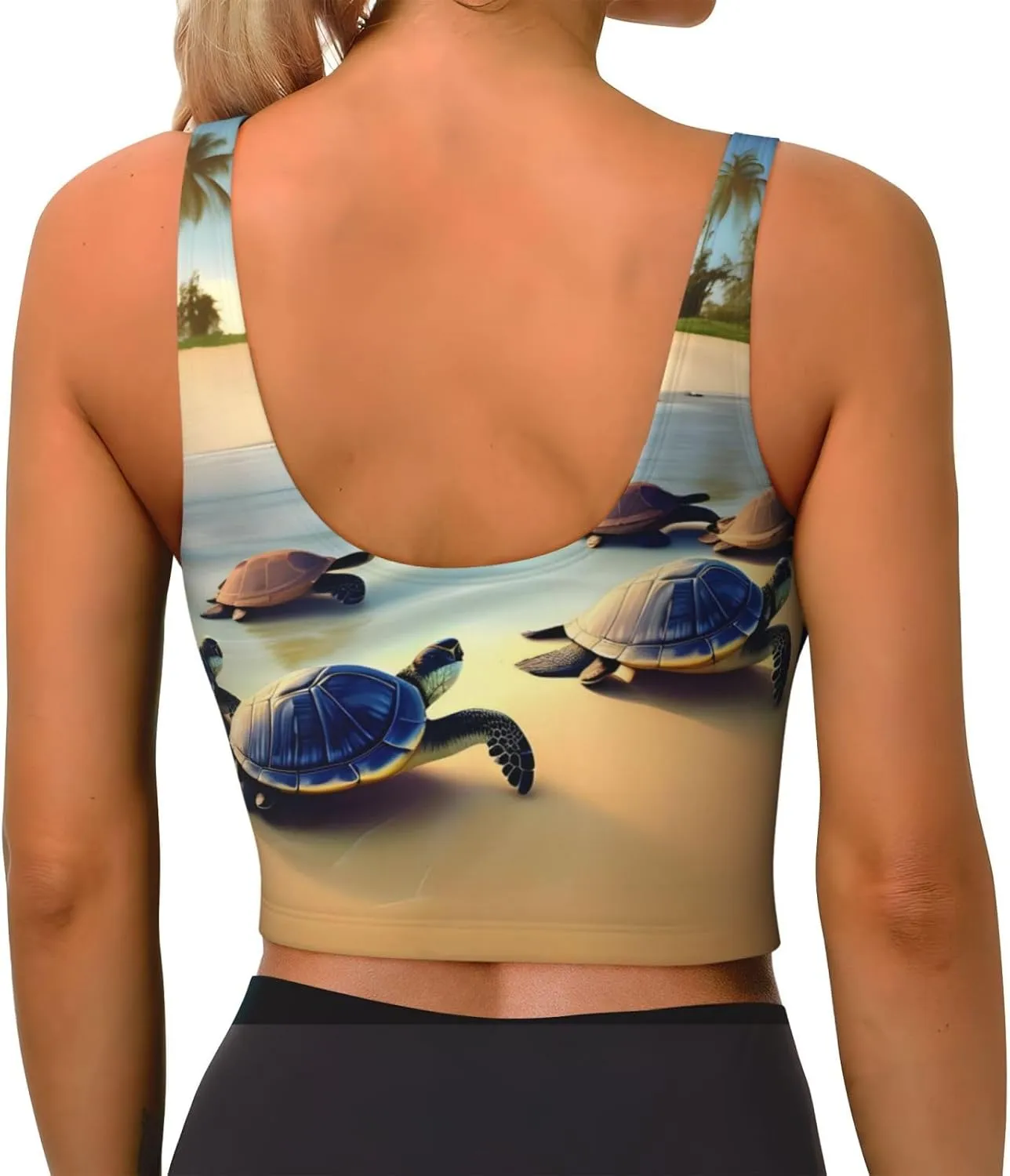 Turtles On The Beach Women's Sexy Sports Vest Sleeveless Athletic Gym T-Shirts Vest U-Shaped Back Quick Dry Top
