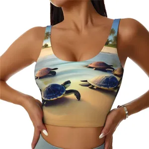 Turtles On The Beach Women's Sexy Sports Vest Sleeveless Athletic Gym T-Shirts Vest U-Shaped Back Quick Dry Top