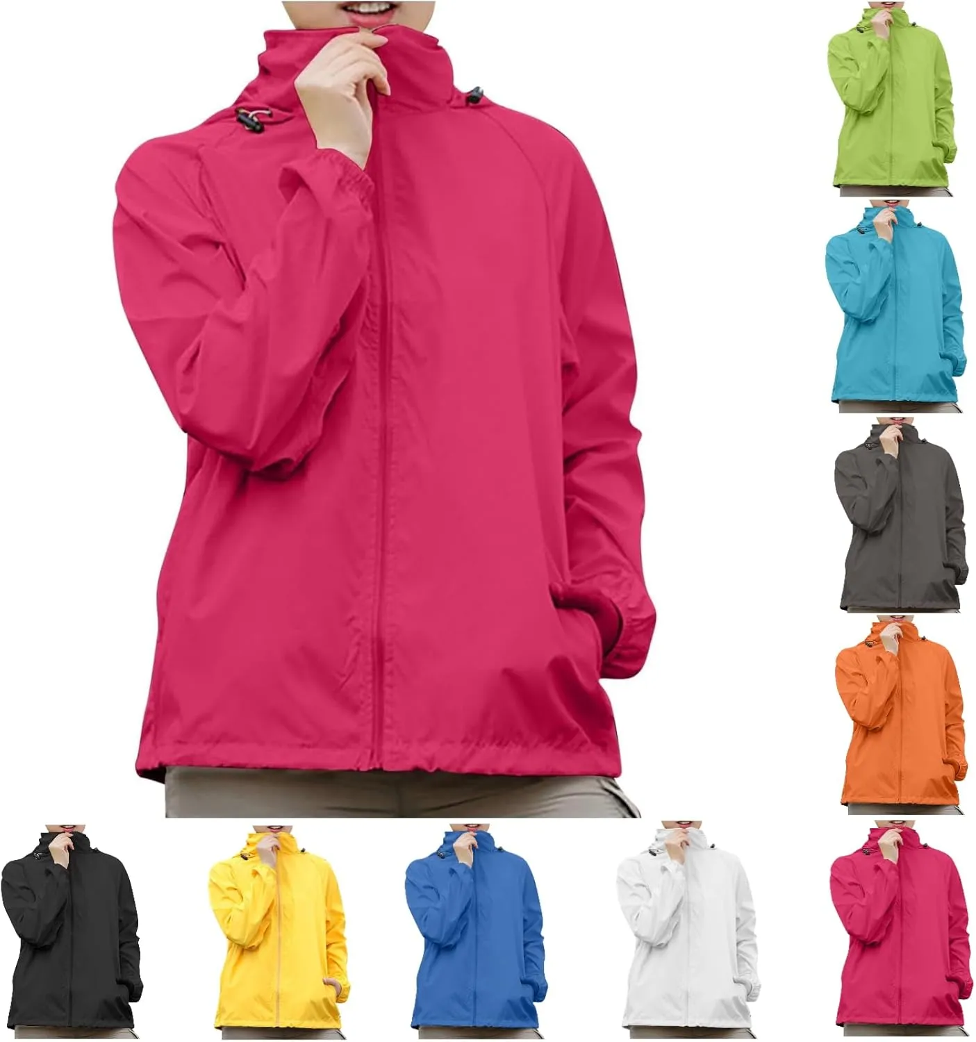 Unisex Rain Jacket Lightweight Hooded Raincoat Waterproof Windbreaker Clothing Packable Rain Coats With Pockets