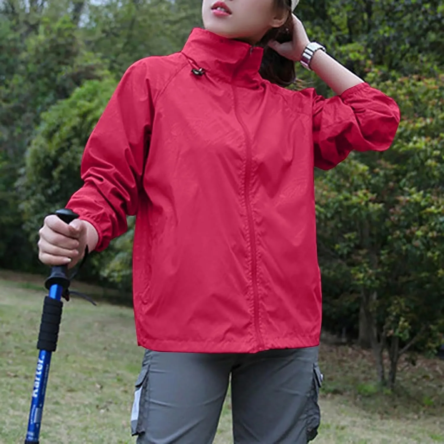 Unisex Rain Jacket Lightweight Hooded Raincoat Waterproof Windbreaker Clothing Packable Rain Coats With Pockets