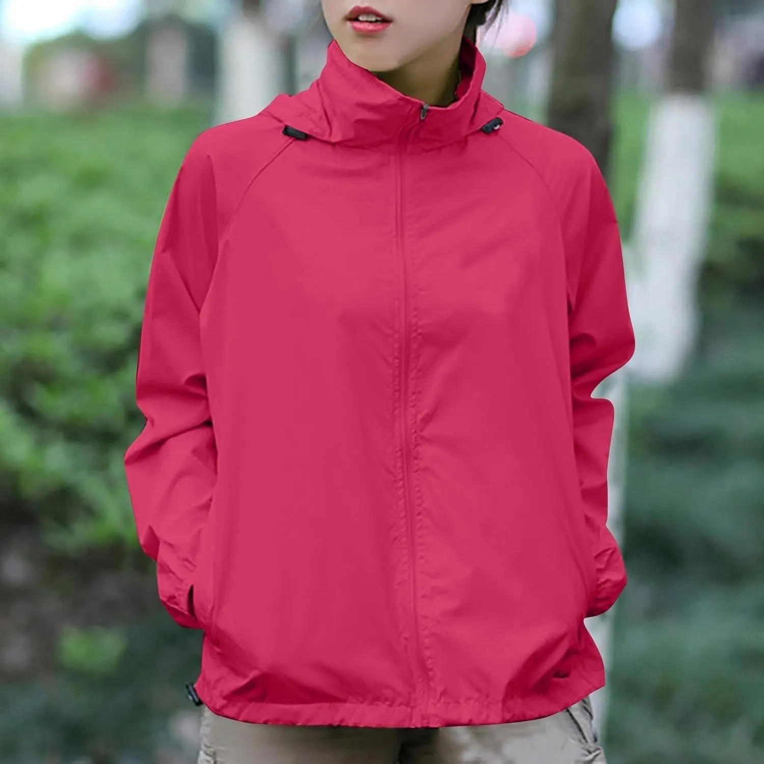 Unisex Rain Jacket Lightweight Hooded Raincoat Waterproof Windbreaker Clothing Packable Rain Coats With Pockets