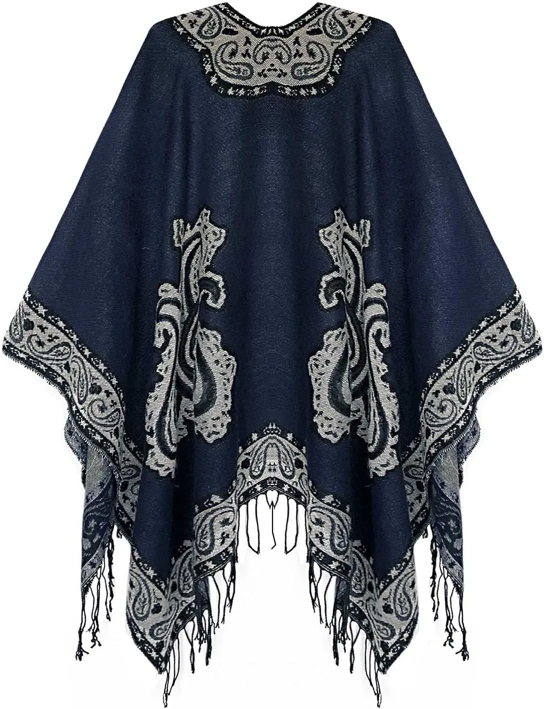 Urban CoCo Women's Retro Style Vintage Pattern Tassel Poncho Shawl Cape Wraps For Women
