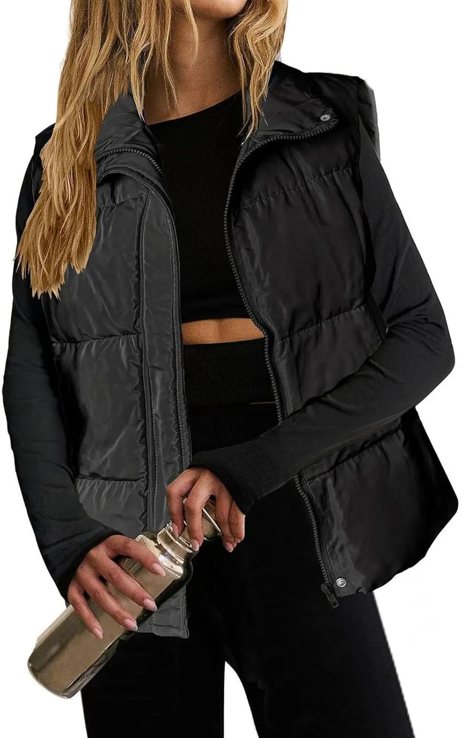 Vest for Women Sleeveless Puffer Jacket Plus Size Winter Oversized Stand Collar Full Zip Bubble Quilted Coat Outwear