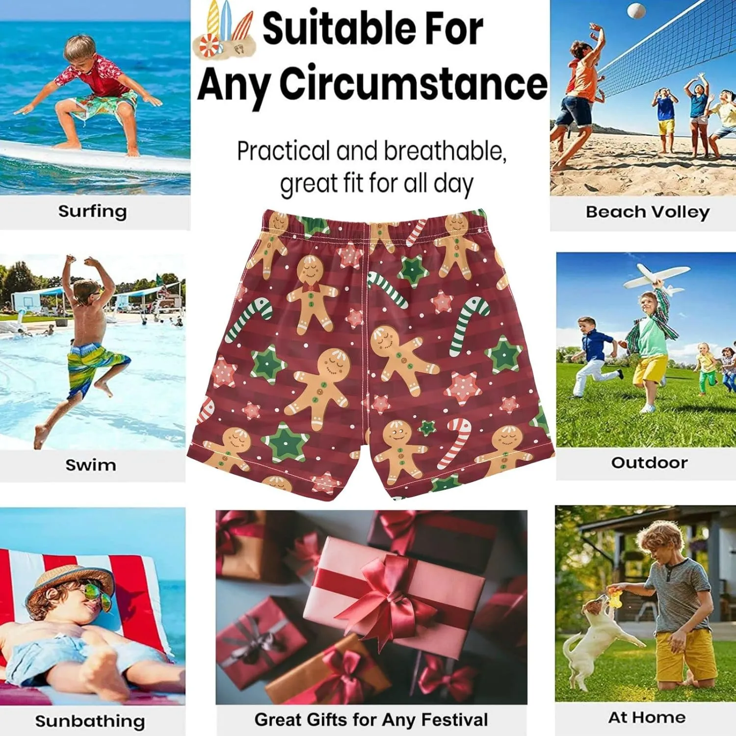 visesunny Boys Casual Board Shorts Funny Floral Boys' Swim Trunks Toddler Beach Shorts Little Kids Bathing Suit