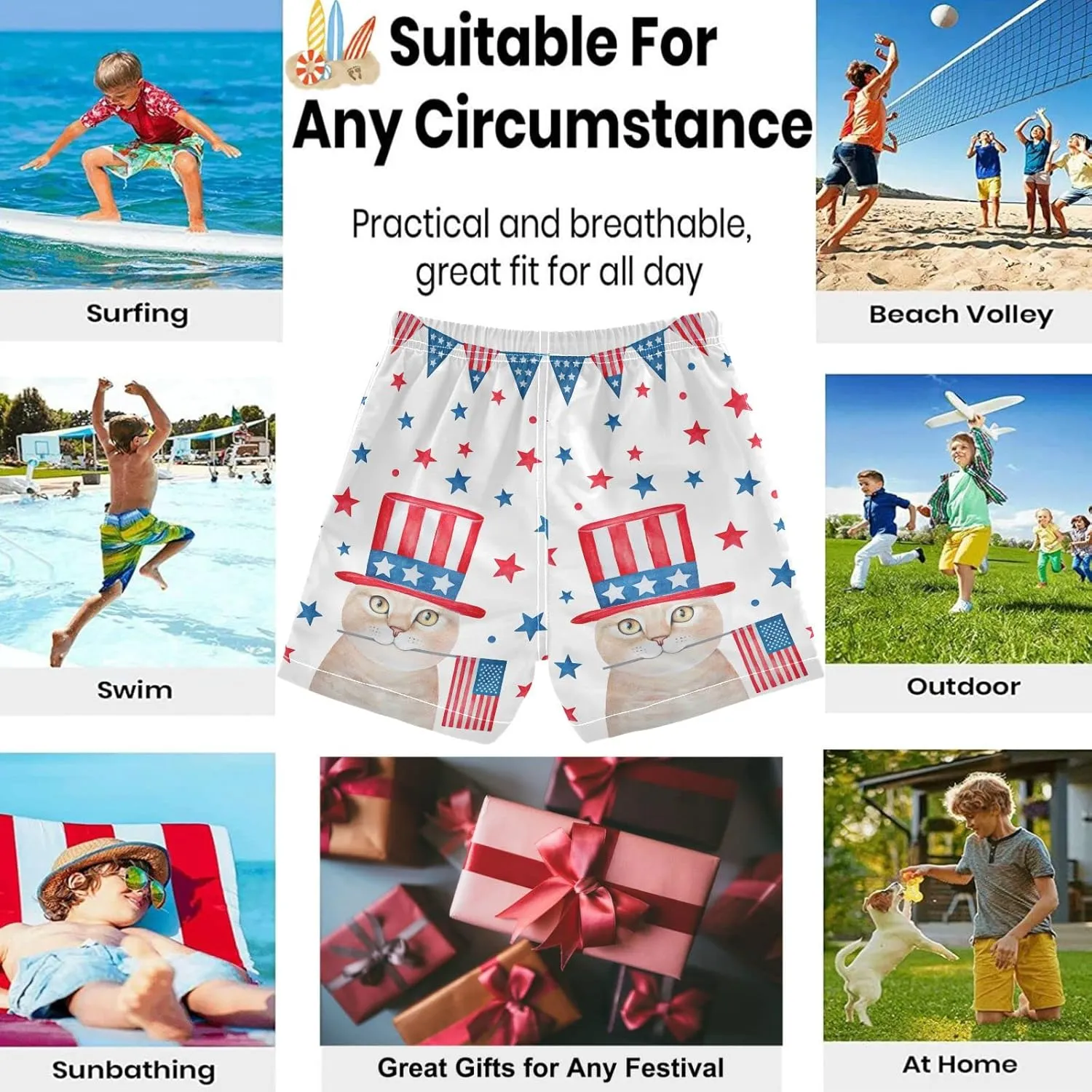 visesunny Boys Casual Board Shorts Funny Floral Boys' Swim Trunks Toddler Beach Shorts Little Kids Bathing Suit