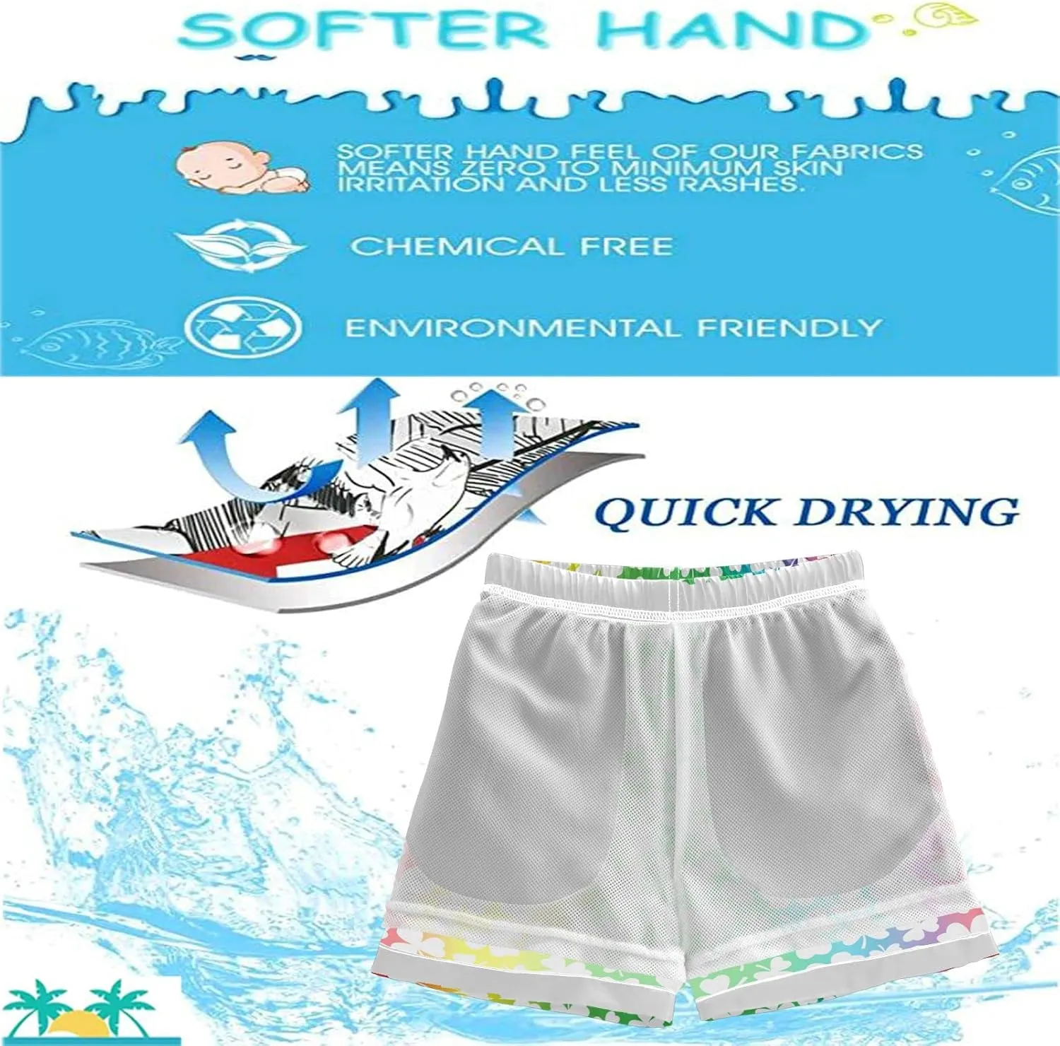 visesunny Boys Casual Board Shorts Funny Floral Boys' Swim Trunks Toddler Beach Shorts Little Kids Bathing Suit