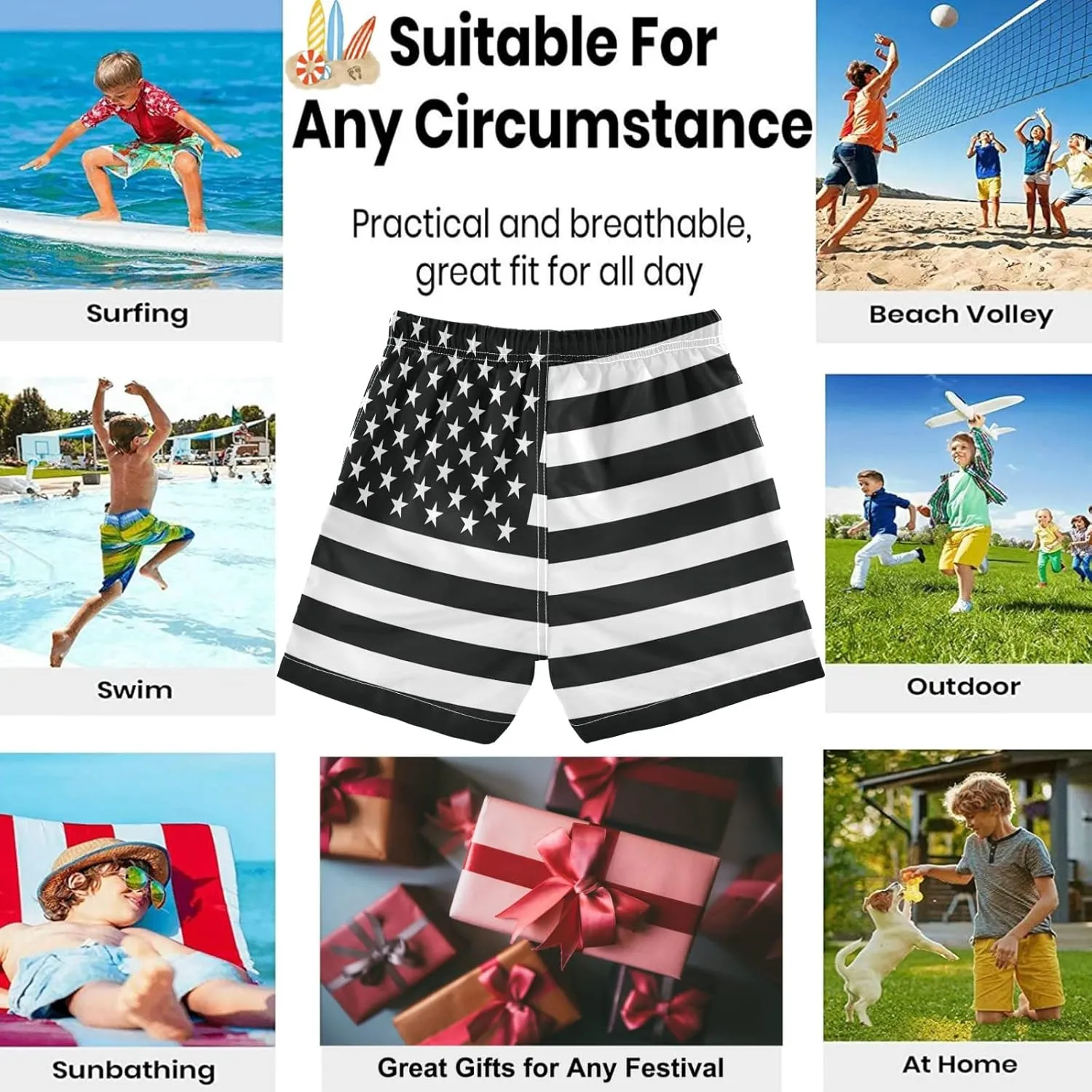 visesunny Boys Casual Board Shorts Funny Floral Boys' Swim Trunks Toddler Beach Shorts Little Kids Bathing Suit