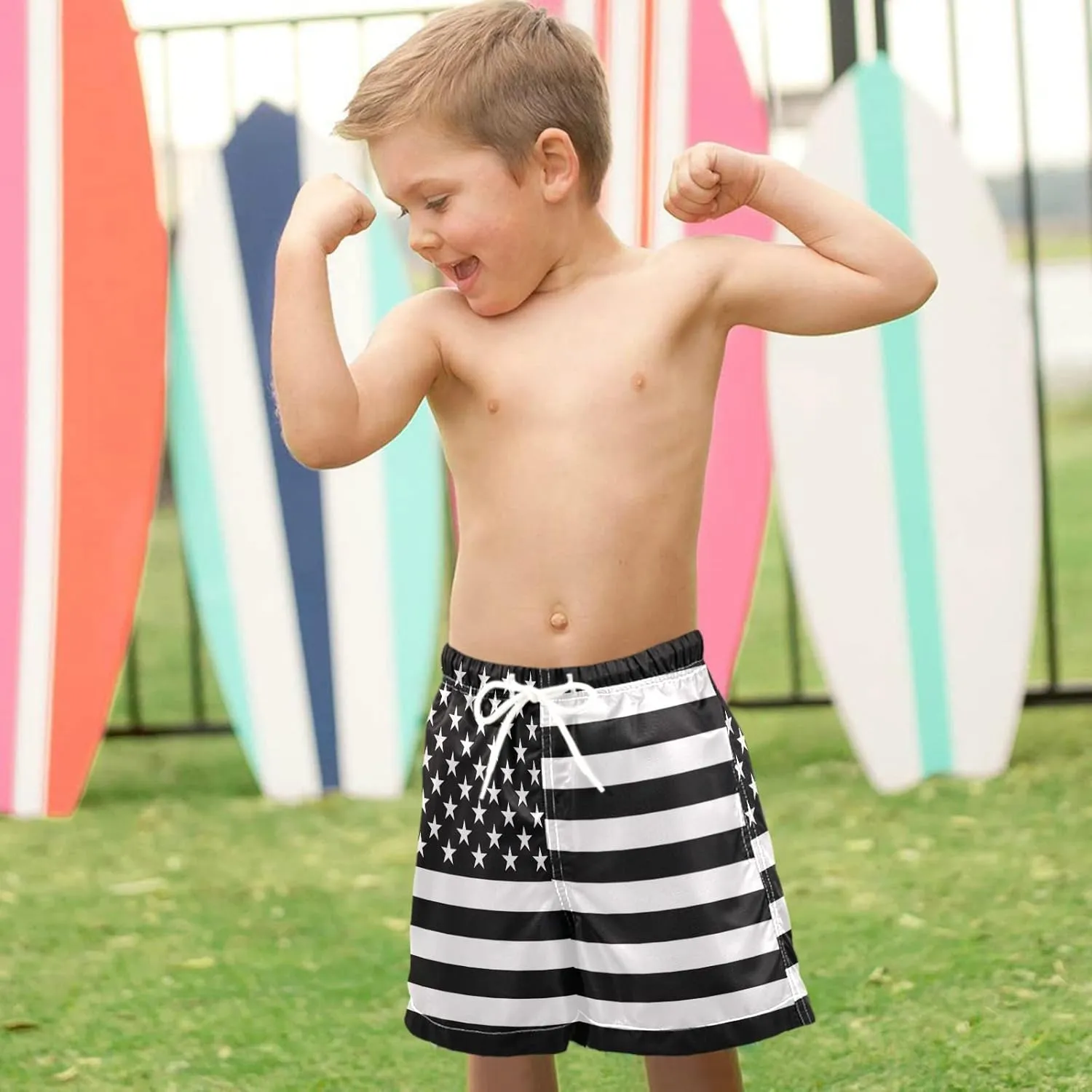 visesunny Boys Casual Board Shorts Funny Floral Boys' Swim Trunks Toddler Beach Shorts Little Kids Bathing Suit