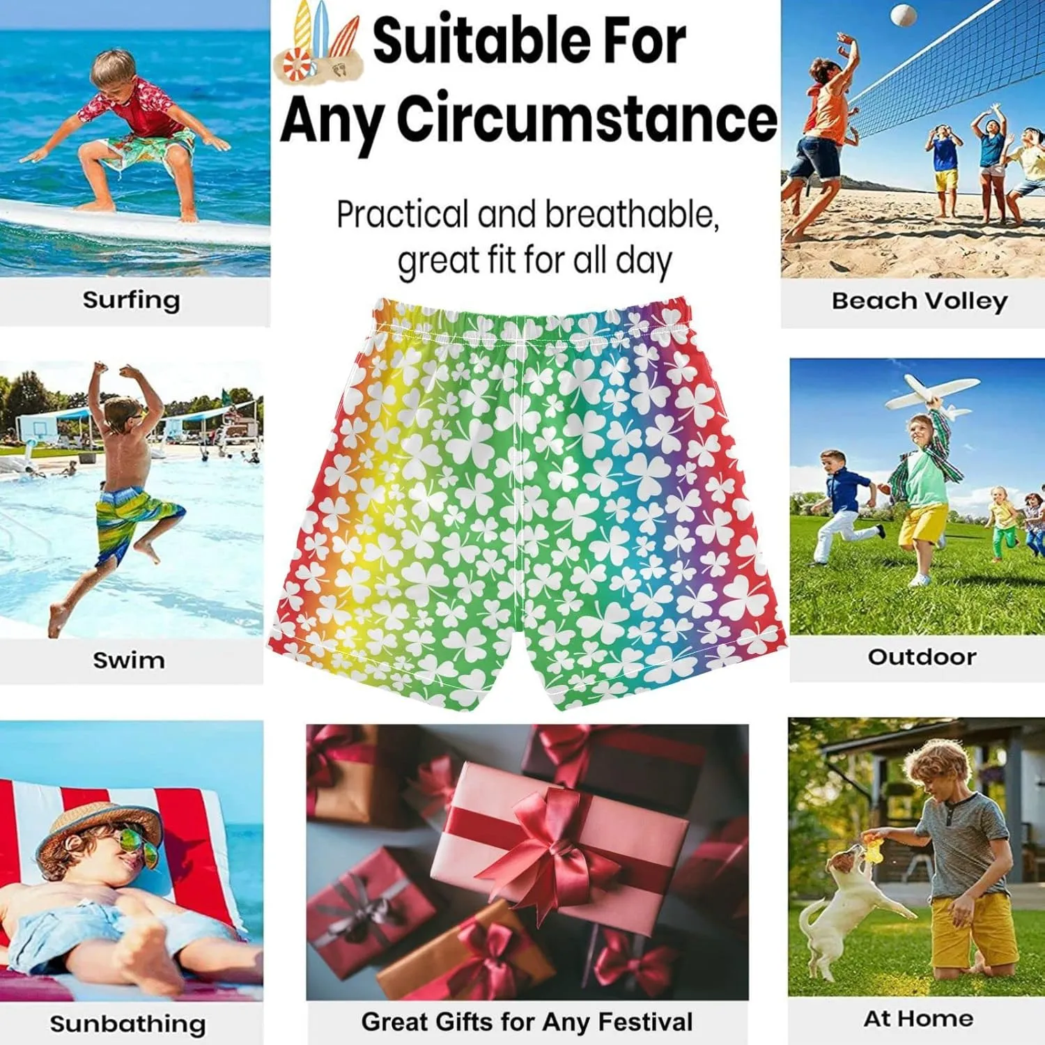 visesunny Boys Casual Board Shorts Funny Floral Boys' Swim Trunks Toddler Beach Shorts Little Kids Bathing Suit