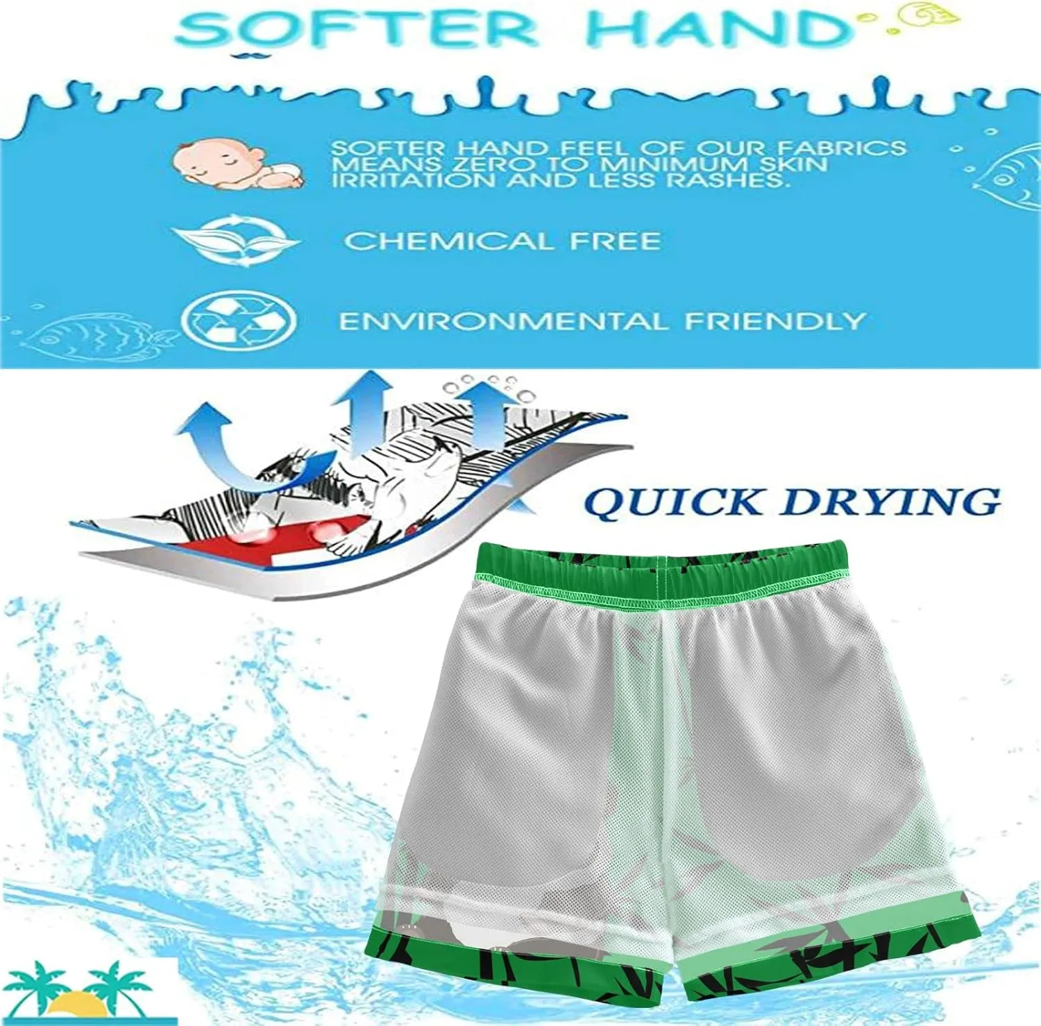 visesunny Boys Surfing Board Shorts Quick Dry Boys Swim Shorts Toddlers Swim Trunks Size from 2T to 14/16