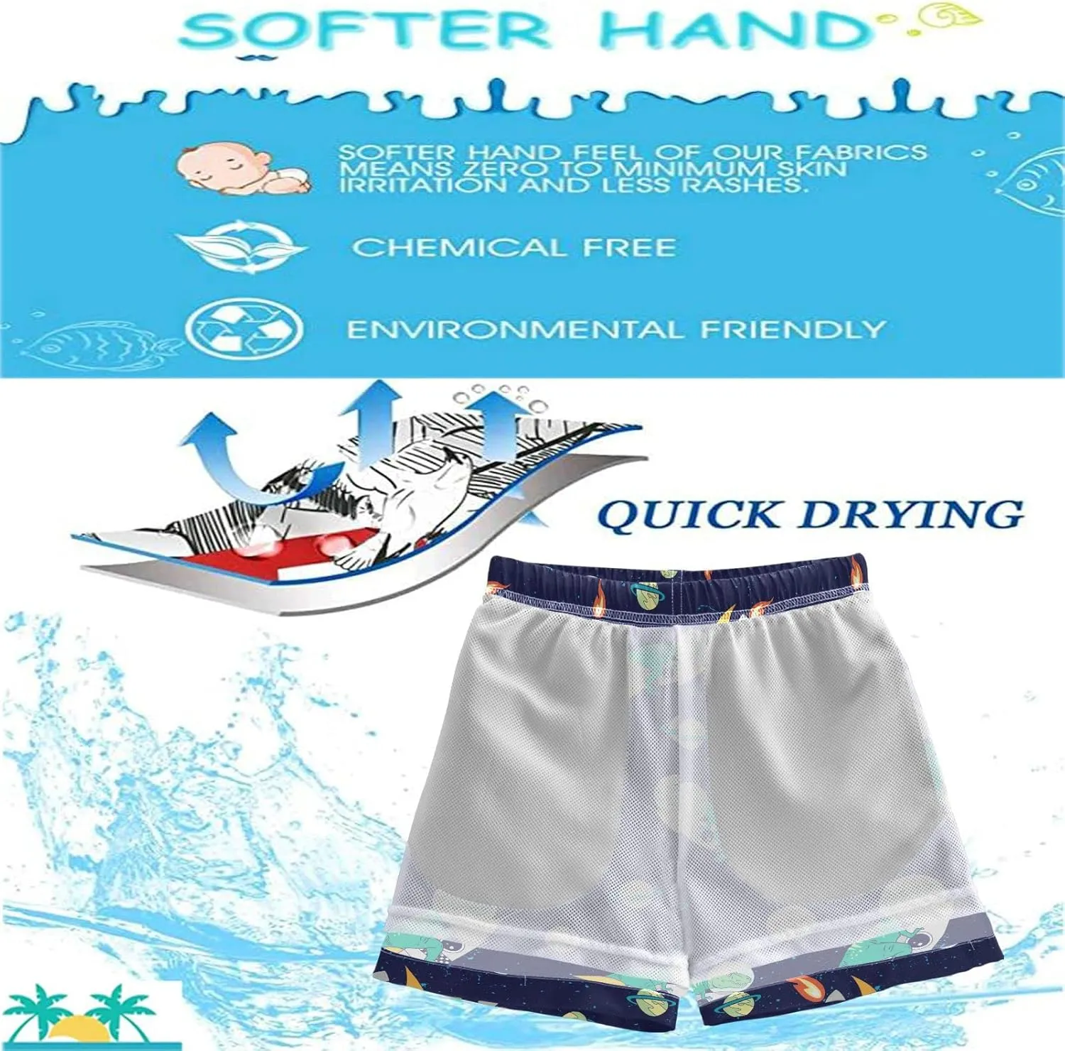 visesunny Boys Surfing Board Shorts Quick Dry Boys Swim Shorts Toddlers Swim Trunks Size from 2T to 14/16