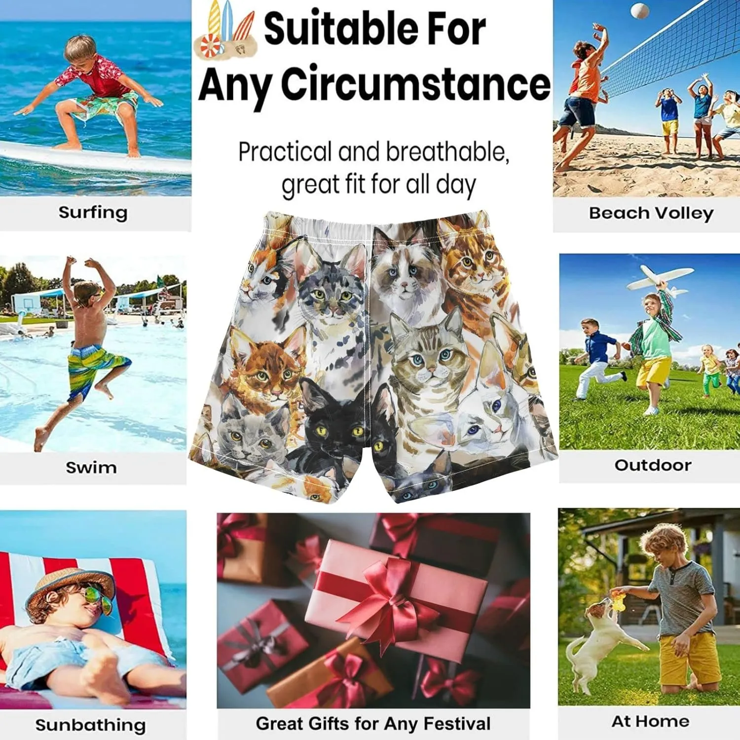 visesunny Boys Surfing Board Shorts Quick Dry Boys Swim Shorts Toddlers Swim Trunks Size from 2T to 14/16
