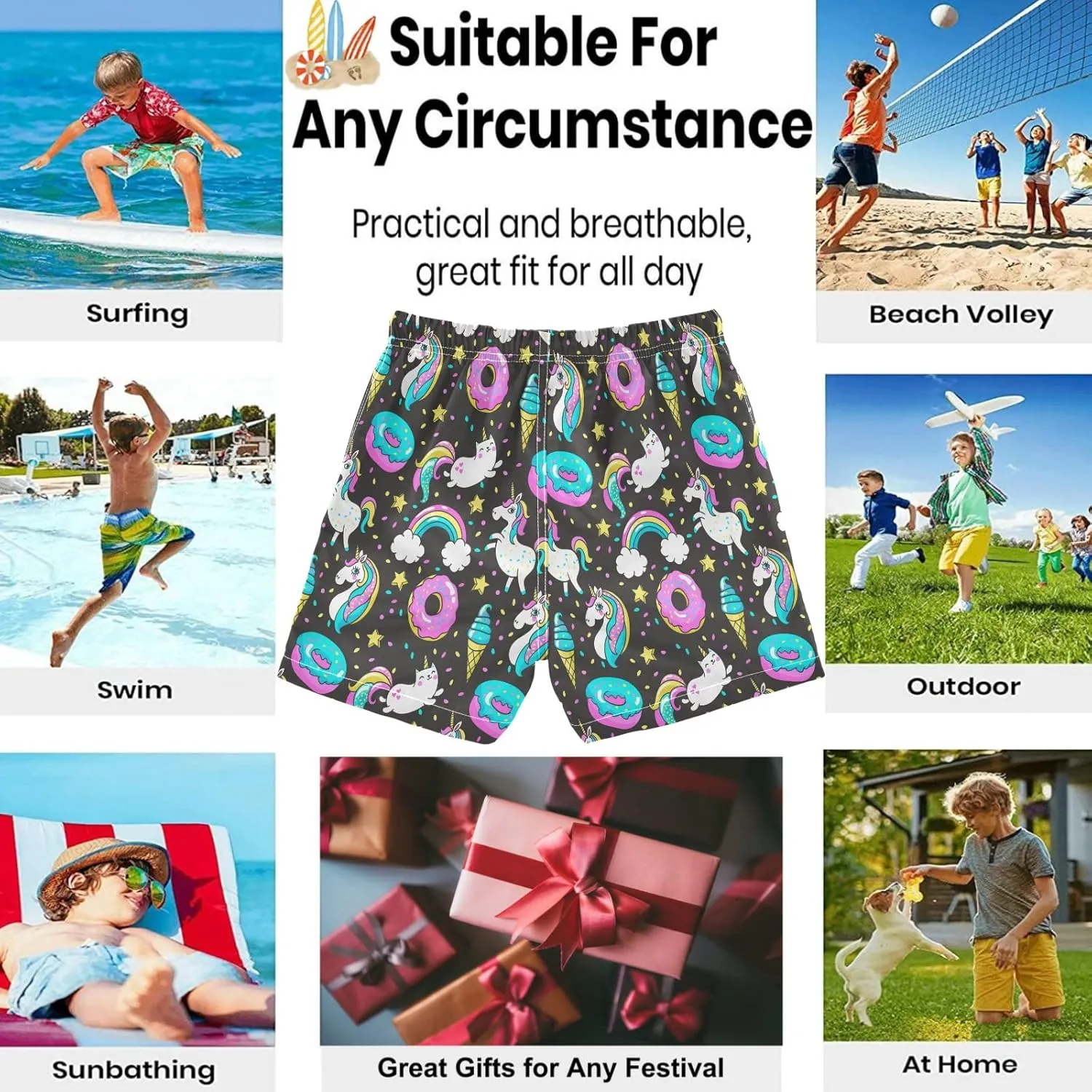 visesunny Boys Surfing Board Shorts Quick Dry Boys Swim Shorts Toddlers Swim Trunks Size from 2T to 14/16